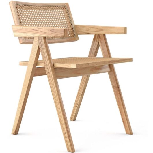 Dining Chair in Cane Rattan - with Armrests - Kane Natural wood