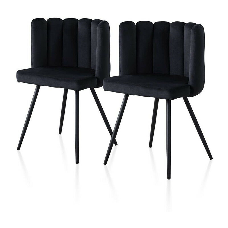 Dining Chair,2x Velvet Thick Padded Upholstered Seat with Black Metal Legs, Black