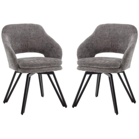Dining Chairs Set of 2 in Chenille Corner Chairs Upholstered Swivel Leisure Chairs with Armrest for Kitchen Living Room, Grey, Wahson