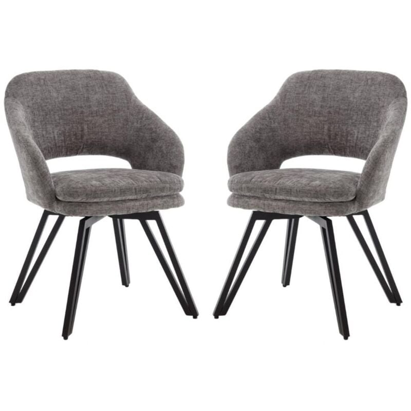 Dining Chairs Set of 2 in Chenille Corner Chairs Upholstered Swivel Leisure Chairs with Armrest for Kitchen Living Room, Grey, Wahson