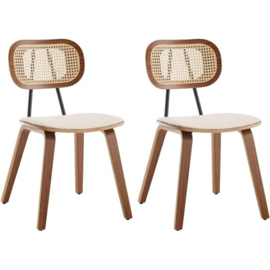 Dining Chairs Set of 2 in pu Leather Seat Kitchen Side Chairs with Wood Lges for Living Room Restaurant, Beige, Wahson