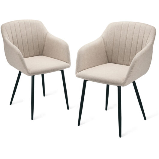Dining chairs with armrests and lumbar support, sturdy metal frame, modern minimalistic design for living room, kitchen and bedroom - Set of 2 - Beige