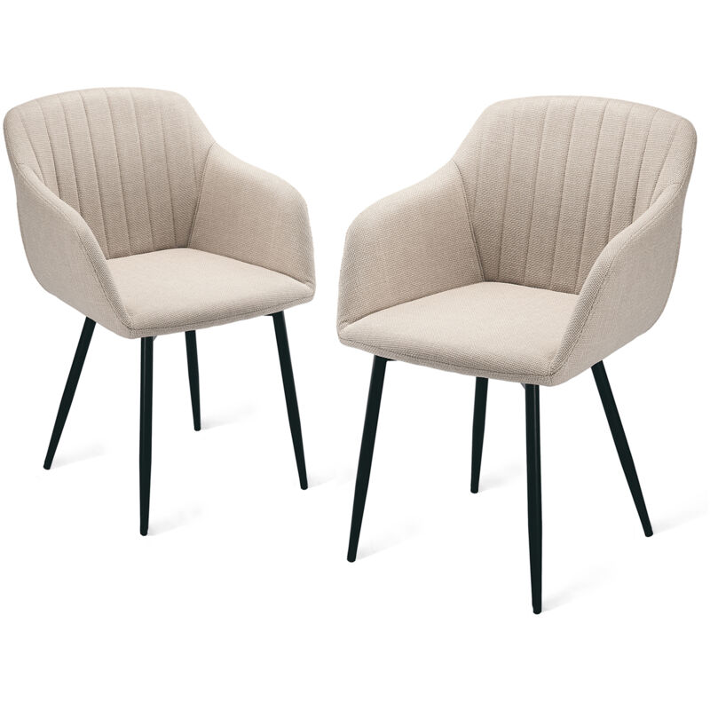 Dining chairs with armrests and lumbar support, sturdy metal frame, modern minimalistic design for living room, kitchen and bedroom - Set of 2 - Beige