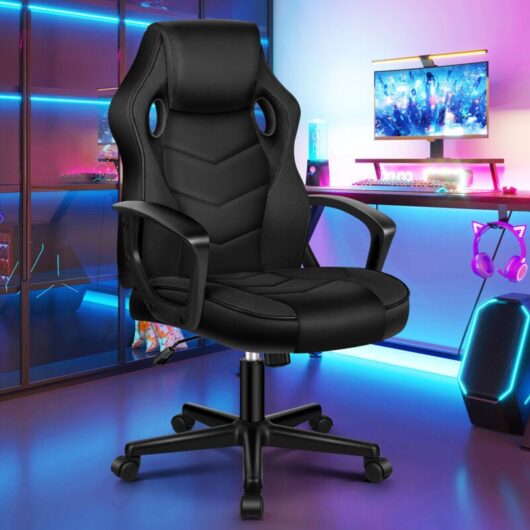 ELFORDSON Computer Racing Gaming Chair, Ergonomic Office Chair, Adjustable Height & Tilt, 360° Swivel, Breathable Mesh & PU Leather,Esports, Black