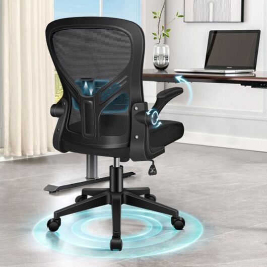Elfordson - Ergonomic Office Chair, Adjustable Lumbar Support, Mid-back, Swivel, Mesh, Flip-up Armrests,Tilt Function, Black