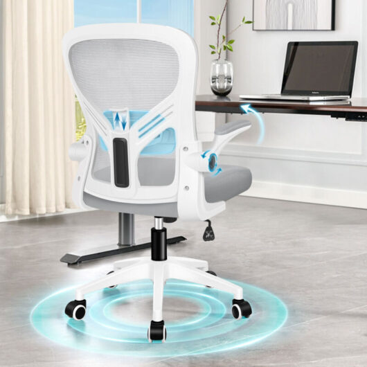 Elfordson - Ergonomic Office Chair, Adjustable Lumbar Support, Mid-back, Swivel, Mesh, Flip-up Armrests,Tilt Function, Grey