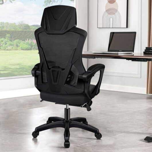 Elfordson - Ergonomic Office Chair, High Back 150° Reclining Computer Chair with Headrest,Lumbar Support, Armrest, Footrest, Swivel, Black