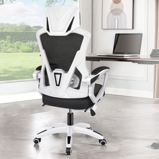 Elfordson - Ergonomic Office Chair, High Back 150° Reclining Computer Chair with Headrest,Lumbar Support, Armrest, Footrest, Swivel, Black & White