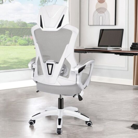 Elfordson - Ergonomic Office Chair, High Back 150° Reclining Computer Chair with Headrest,Lumbar Support, Armrest, Footrest, Swivel, Grey