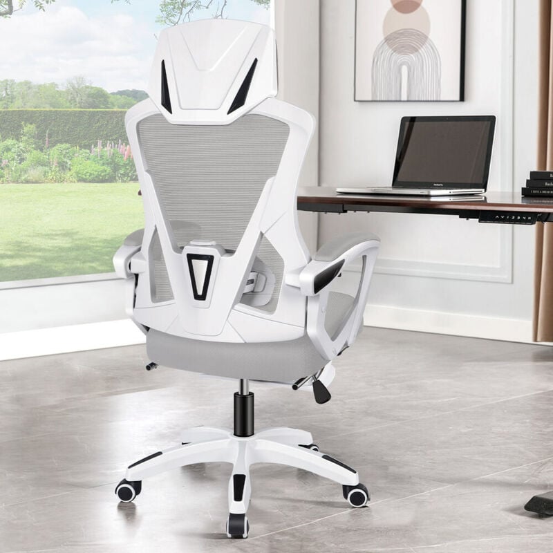 Elfordson - Ergonomic Office Chair, High Back 150° Reclining Computer Chair with Headrest,Lumbar Support, Armrest, Footrest, Swivel, Grey