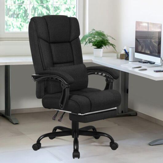 Elfordson - Office Chair Computer Desk Chair High Back Recliner Tilting Fabric Linen, Black