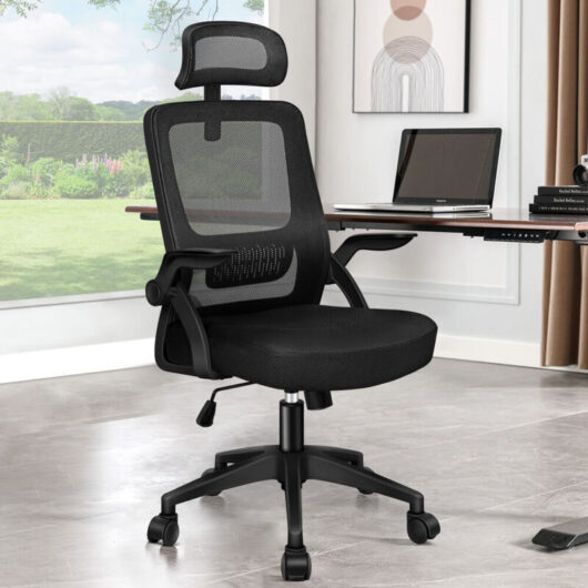 Elfordson - Office Chair Ergonomic, Mesh Fabric, Arco Series, All Black