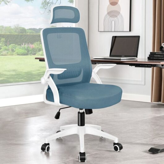 Elfordson - Office Chair Ergonomic, Mesh Fabric, Arco Series, Blue and White