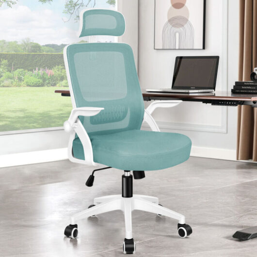 Elfordson - Office Chair Ergonomic, Mesh Fabric, Arco Series, Cyan and White