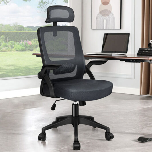 Elfordson - Office Chair Ergonomic, Mesh Fabric, Arco Series, Dark and Grey