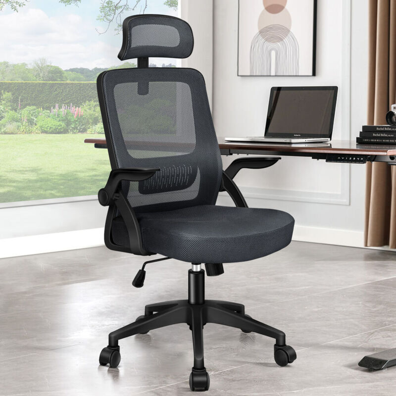 Elfordson - Office Chair Ergonomic, Mesh Fabric, Arco Series, Dark and Grey