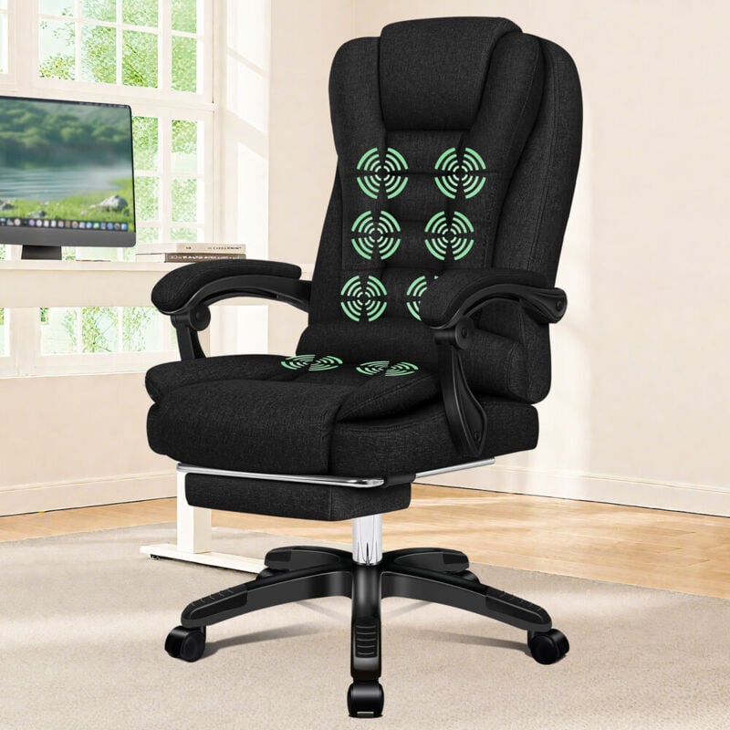 Elfordson - Office Chair with 8-Point Massage Gaming and Heat Function Fabric, Black