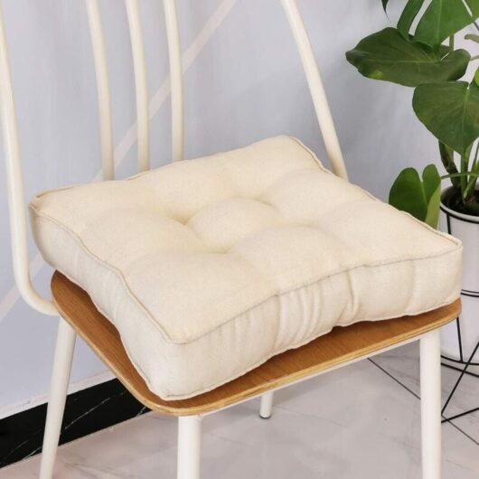 Faux Linen Square Chair Cushion, Soft and Durable, Great for Comfortable Seat, Ideal for Office, Home or Car, 20 x 20 Inches, Beige and White