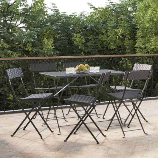 Folding Bistro Chairs 6 pcs Black Poly Rattan and Steel Vidaxl