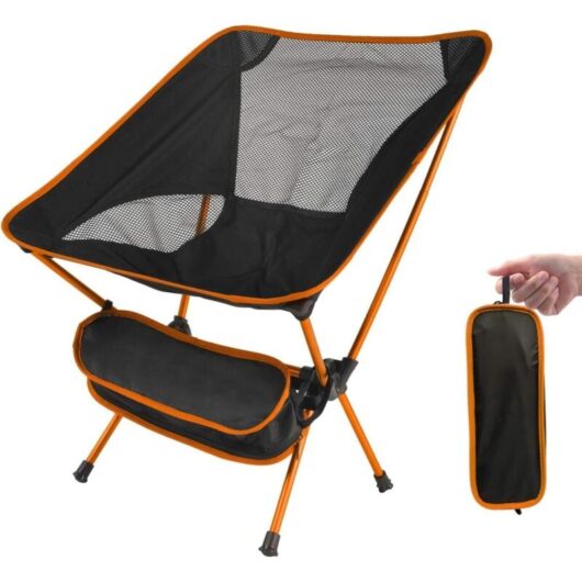 Folding Camping Chair, Fishing Chair, Compact Beach Chair, Ultra-Lightweight Folding Chair, Outdoor Chair with Carry Bag for Camping Tents, Orange