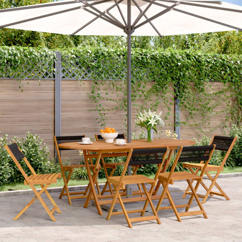 Folding Garden Chairs 6 pcs Black Solid Wood Acacia vidaXL