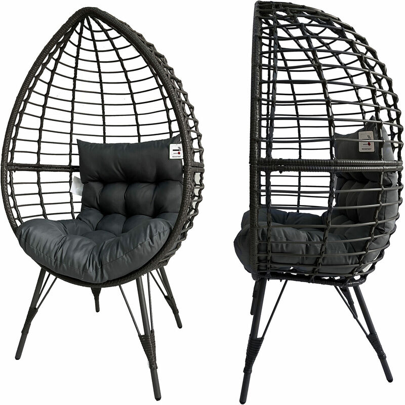 Furniture One - pe Rattan Egg Teardrop Cuddle Chair - Grey - Grey