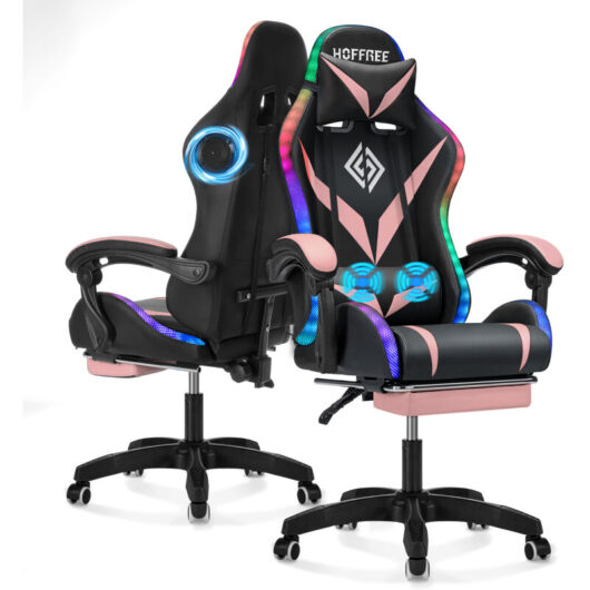 Gaming Chair with Massage and 358 RGB Mode, Ergonomic Computer Chair with Footrest Reclining High Back, Video Game Chair with Adjustable Lumbar