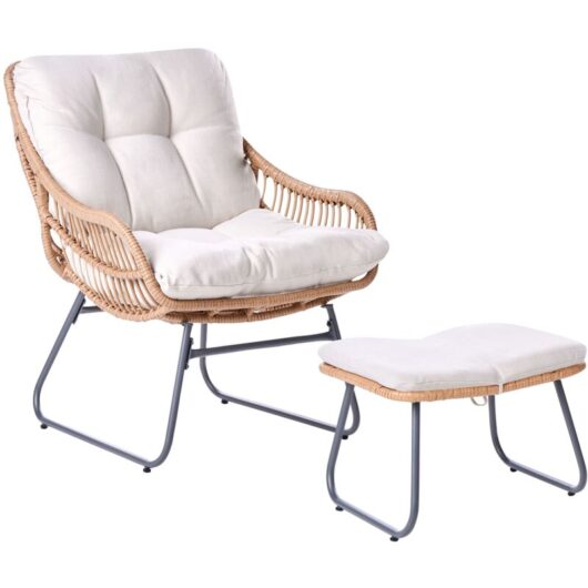 Garden Chair MESTRE with Footstool PE Rattan Light Beige