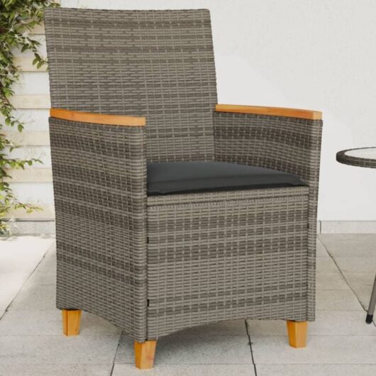 Garden Chairs with Cushions 2 pcs Grey Poly Rattan&Solid Wood vidaXL