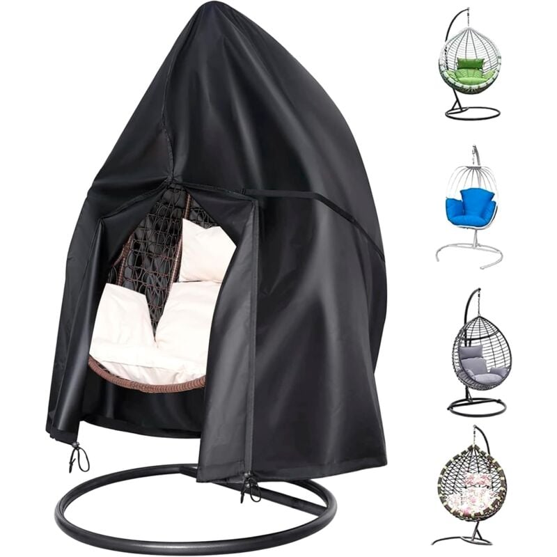 Garden Hanging Chair Cover - 420D Oxford Waterproof Egg Swing Chair Cover Anti-UV/Wind, Outdoor Garden Chair Protective Cover 190 x 115 cm, Black