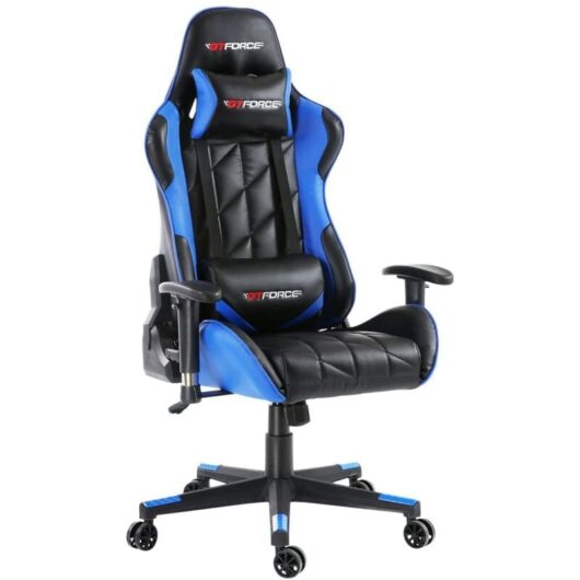 Gtforce - pro gt leather racing sports office chair in black and grey