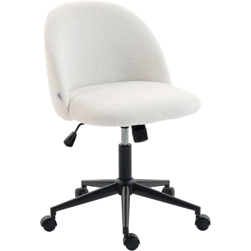 HOMCOM Desk Chair, Fluffy Swivel Office Chair for Makeup Vanity, Cream