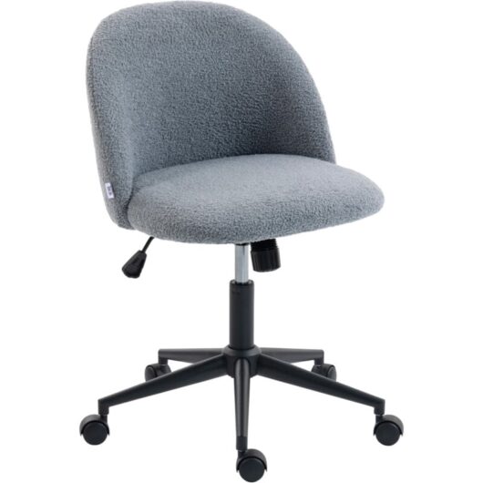 HOMCOM Desk Chair, Fluffy Swivel Office Chair for Makeup Vanity, Grey