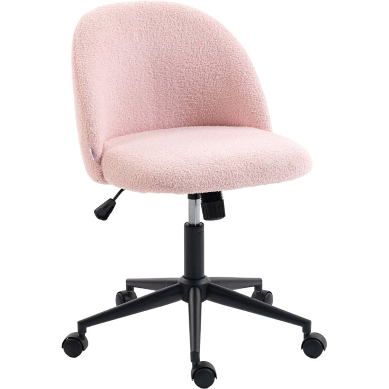 HOMCOM Desk Chair, Fluffy Swivel Office Chair for Makeup Vanity, Light Pink