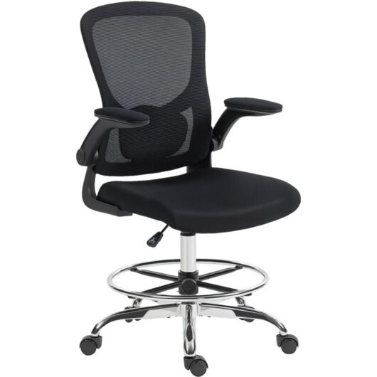 HOMCOM Ergonomic Tall Office Chair, 360 Degree Swivel Task Stool, Black