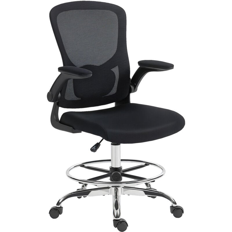 HOMCOM Ergonomic Tall Office Chair, 360 Degree Swivel Task Stool, Black