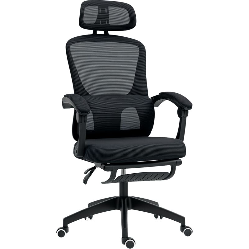 HOMCOM Mesh Ergonomic Office Chair with Lumbar Support, Headrest, Black