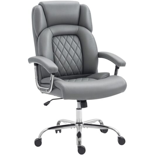 HOMCOM Office Chair 180kg, High Back Desk Chair with Spring Cushion, Grey