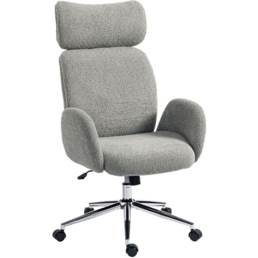 HOMCOM Office Chair with Adjustable Headrest, Comfy Desk Chair, Dark Grey
