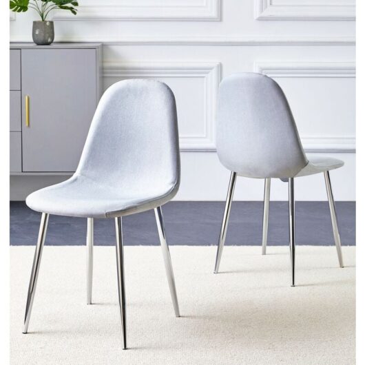Hallowood Furniture - Cullompton Dining Chairs Set of 2 with Silver Legs, Modern and Stylish Solid Back Light Grey Dining Chairs in Fabric Upholstery
