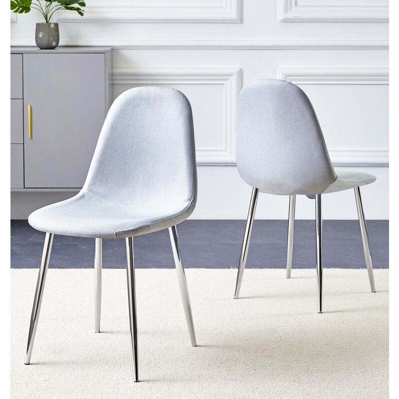 Hallowood Furniture - Cullompton Dining Chairs Set of 2 with Silver Legs, Modern and Stylish Solid Back Light Grey Dining Chairs in Fabric Upholstery
