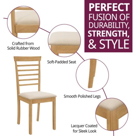 Hallowood Furniture - Ledbury Dining Chairs Set of 2 with Ladder Back Design, Modern Solid Wooden Chairs with Warm Cream Fabric Seat Pad for Home,