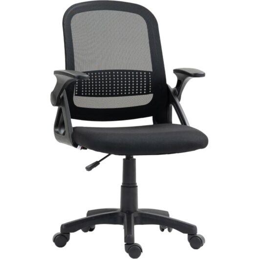 Homcom - Ergonomic Swivel Computer Chair with Flip-up Armrests, Black