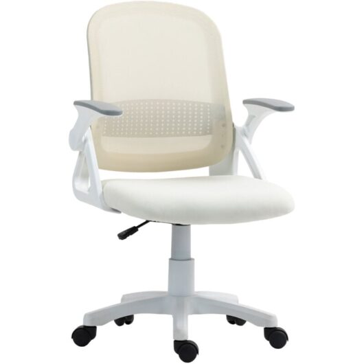 Homcom - Ergonomic Swivel Computer Chair with Flip-up Armrests, White