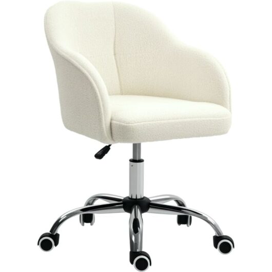 Homcom - Fluffy Vanity Chair for Desk, with Height Adjustable, Wheels, Cream