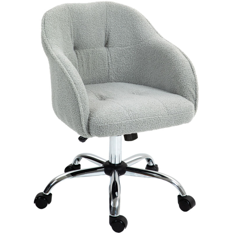 Homcom - Fluffy Vanity Chair for Desk, with Height Adjustable, Wheels, Grey