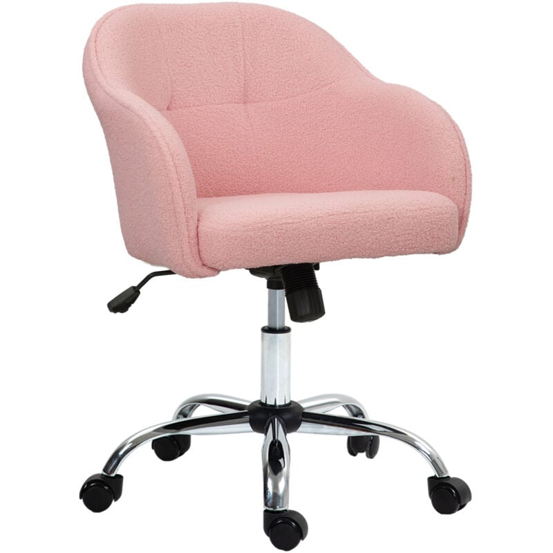 Homcom - Fluffy Vanity Chair for Desk, with Height Adjustable, Wheels, Pink