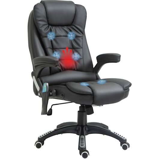 Homcom - Heated Vibrating Massage Office Chair with Reclining Function Black