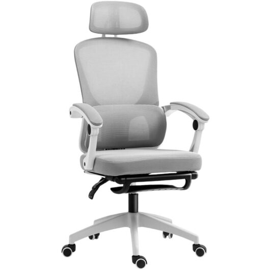 Homcom - Mesh Ergonomic Office Chair with Lumbar Support, Headrest, Grey