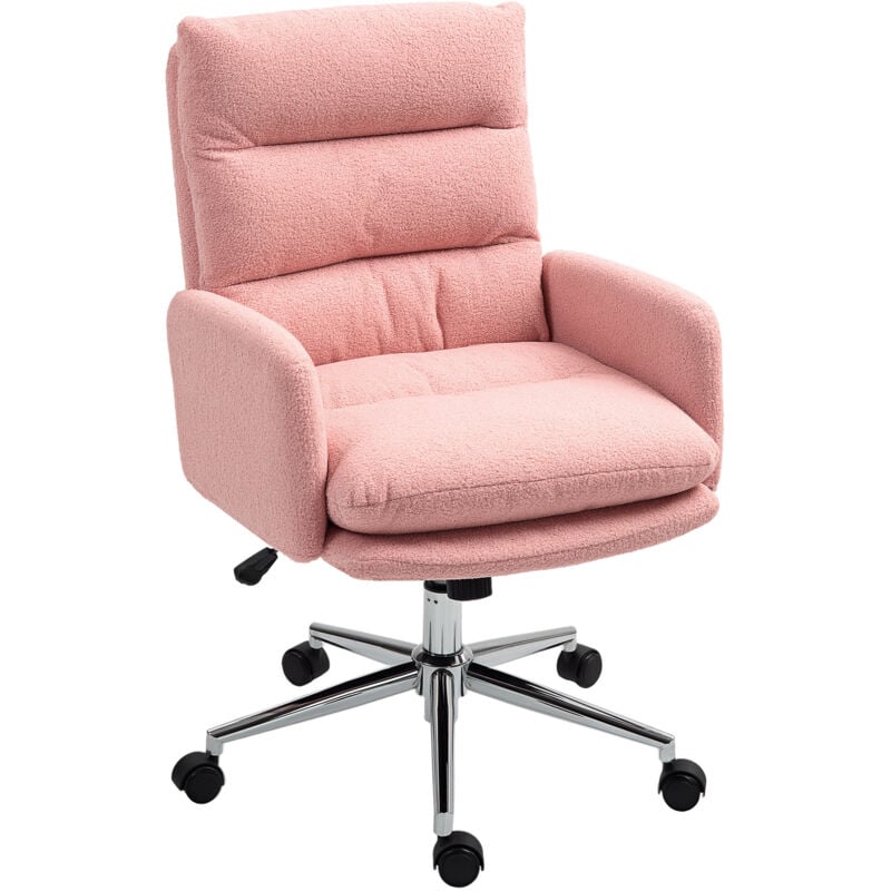 Homcom - Upholstered Desk Chair with Height Adjustable, Pink